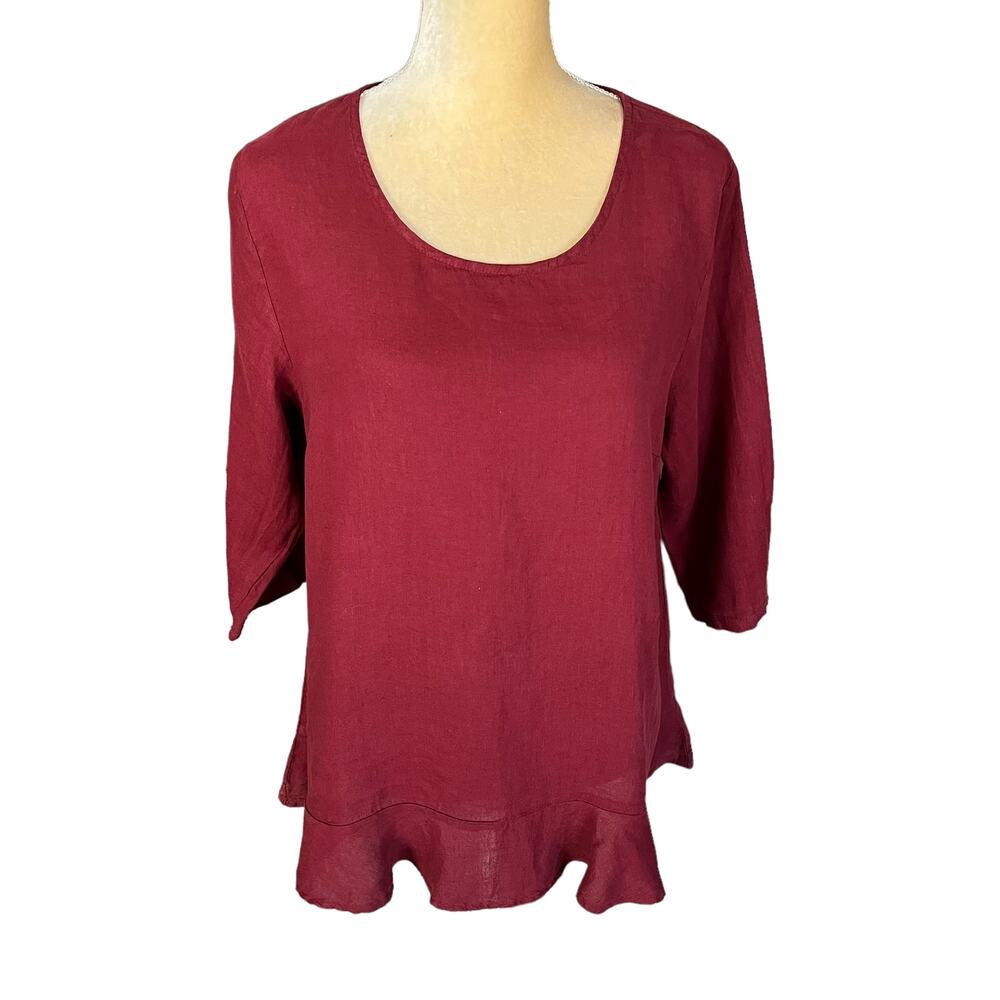 Match Point Linen Maroon Tunic Top Size Small
